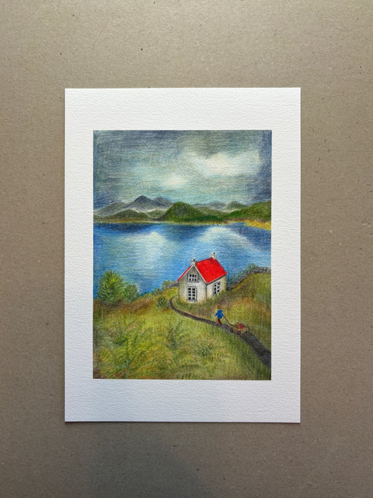 A4 Kunstdruck "kleines Haus am Wasser" ohne Rahmen A4