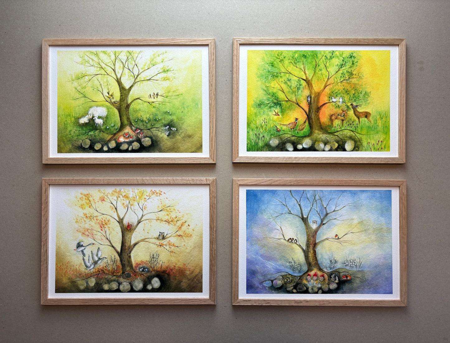 A3 Kunstdruck "4 Jahreszeiten - Sommer" mit Rahmen Eiche