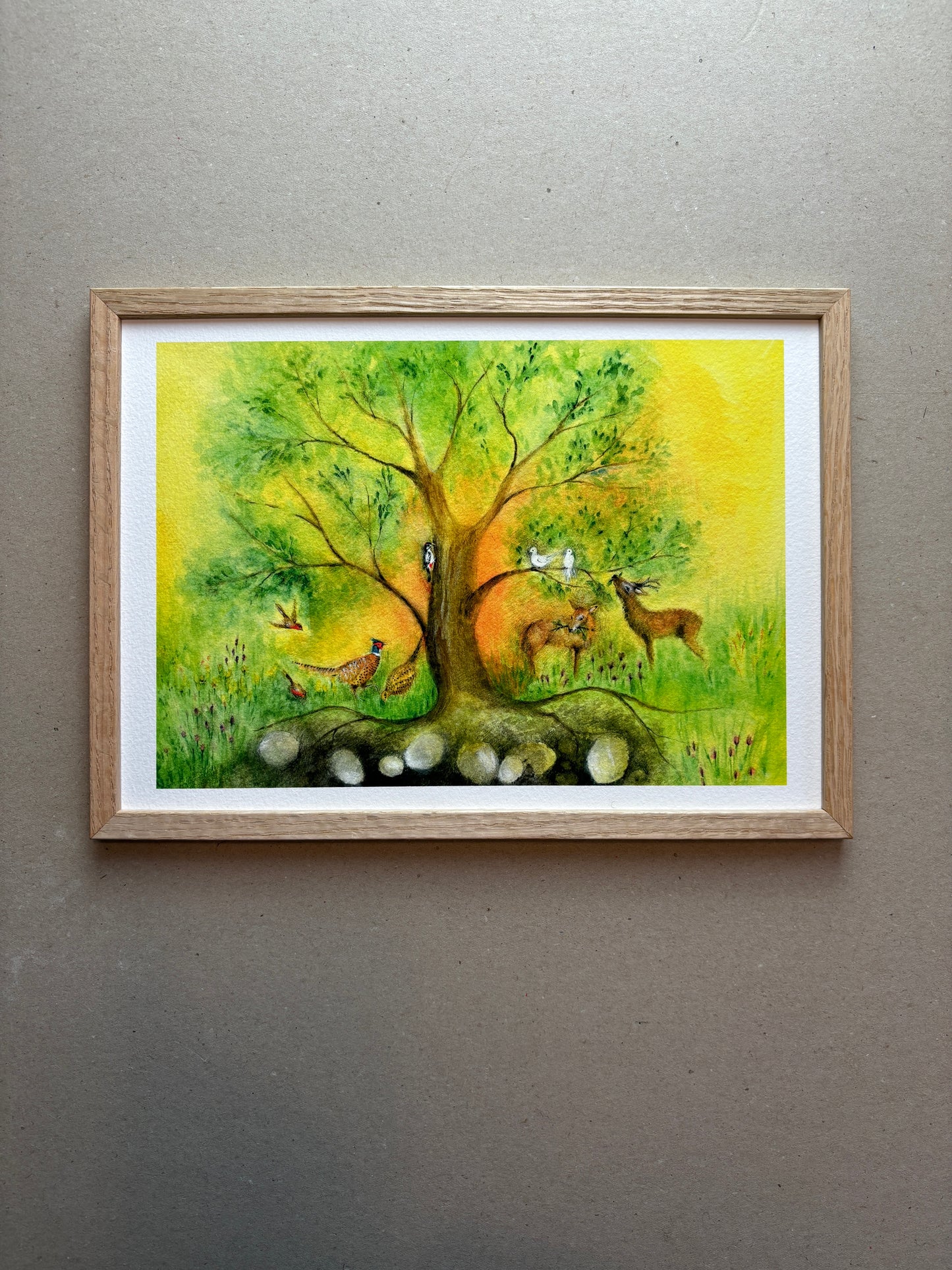 A4 Kunstdruck "4 Jahreszeiten - Sommer" mit Rahmen Eiche