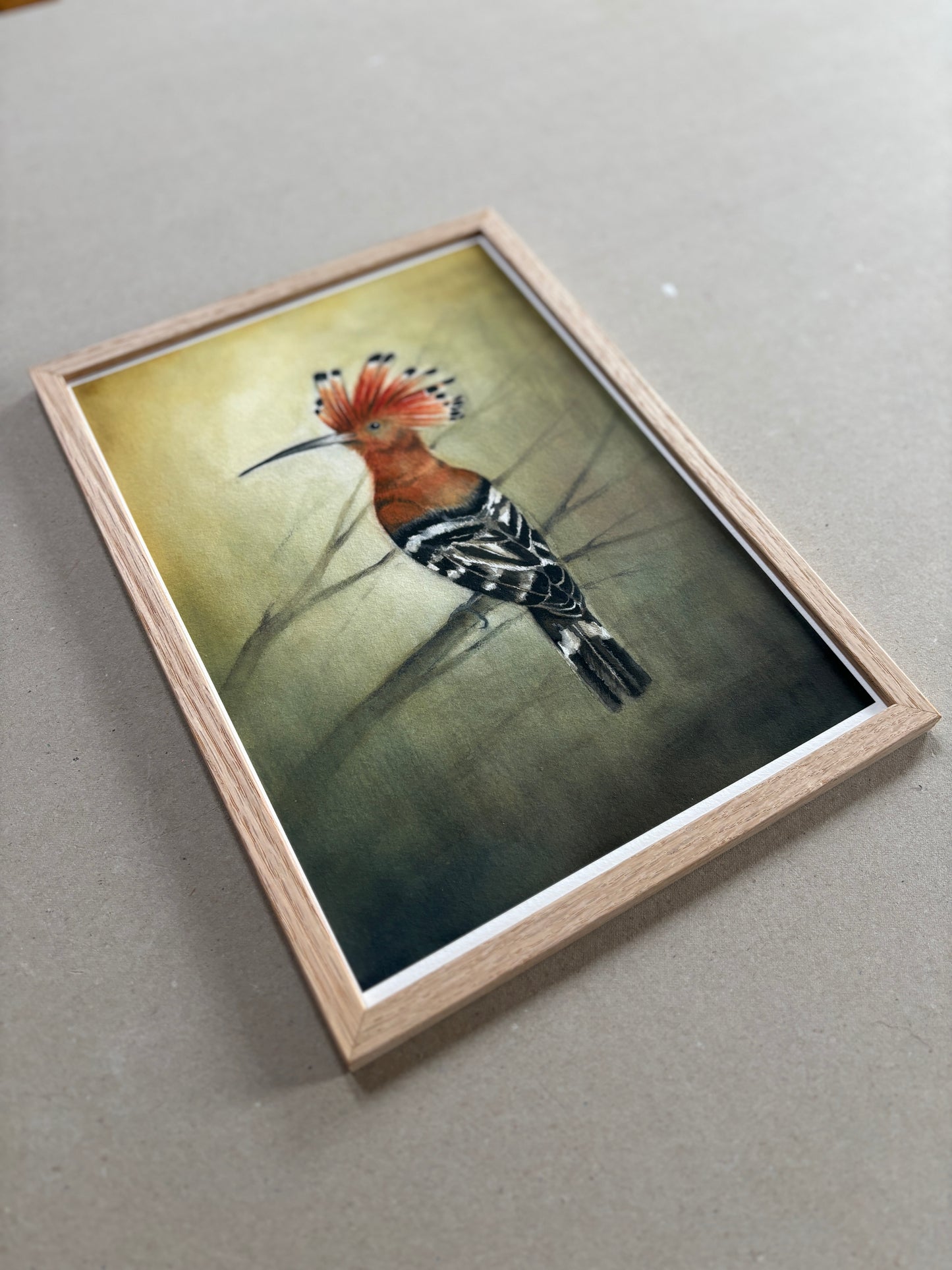 A4 Kunstdruck "Wiedehopf" mit Rahmen Eiche