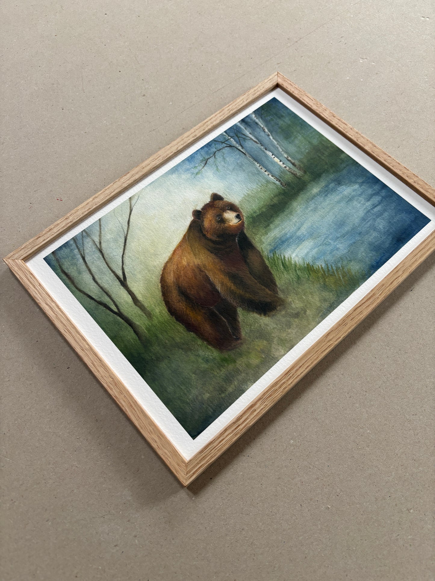 A4 Kunstdruck "Bär" mit Rahmen Eiche