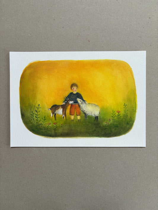 A4 Kunstdruck "Kind mit Schaf" ohne Rahmen