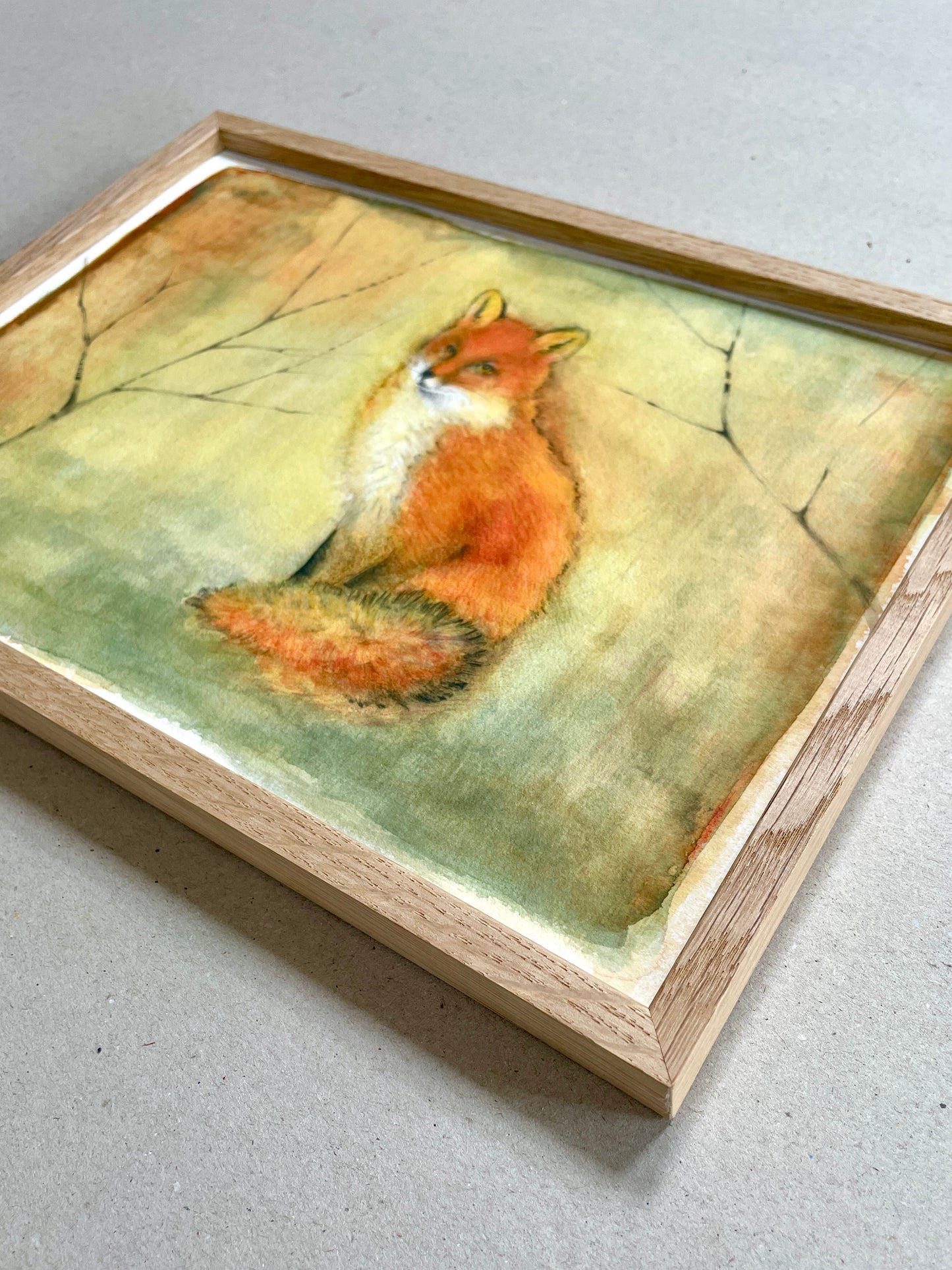 A4 Kunstdruck "Fuchs" mit Rahmen Eiche
