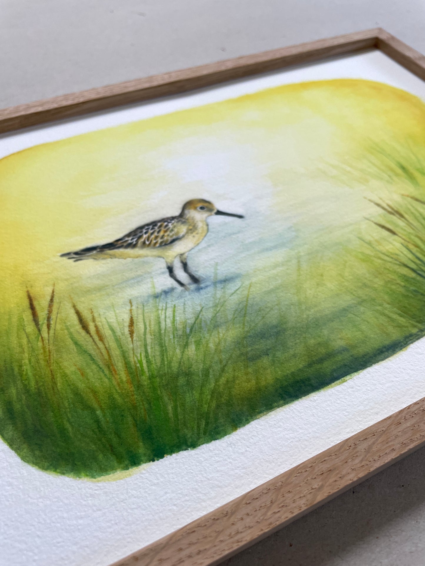 A4 Kunstdruck "Strandläufer" mit Rahmen Eiche