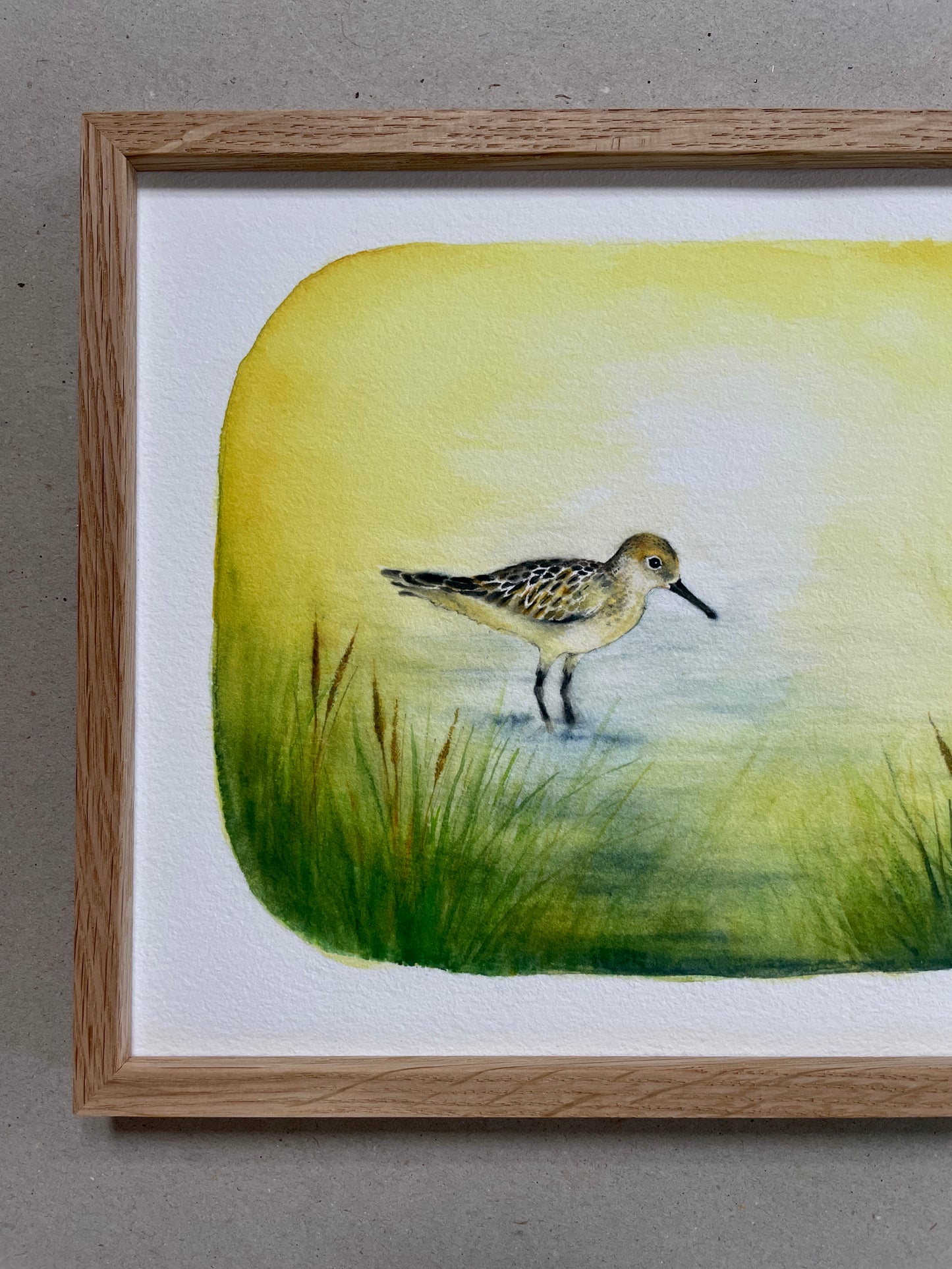 A4 Kunstdruck "Strandläufer" mit Rahmen Eiche