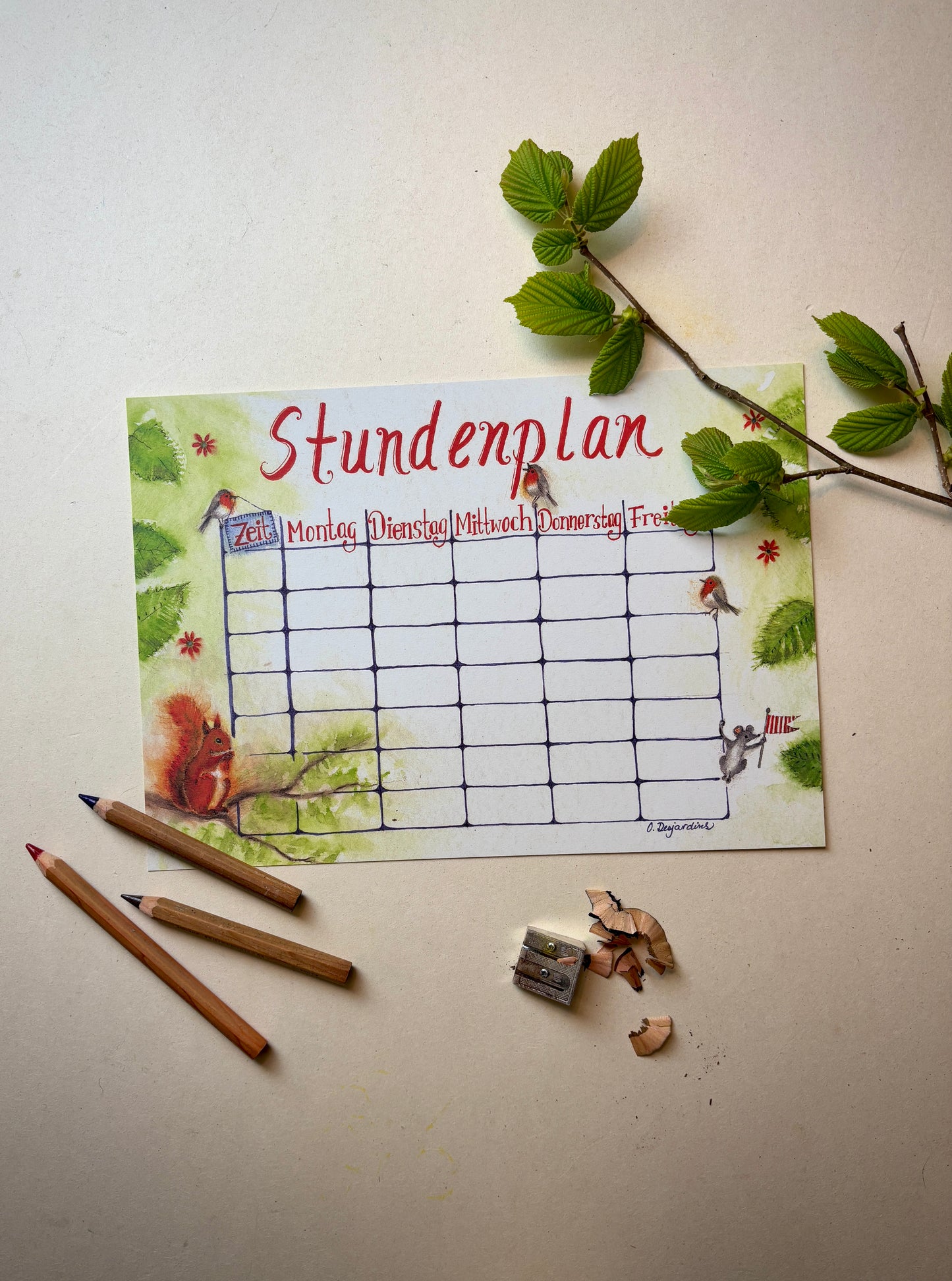 Stundenplan A4 "Eichhörnchen" zum ausdrucken