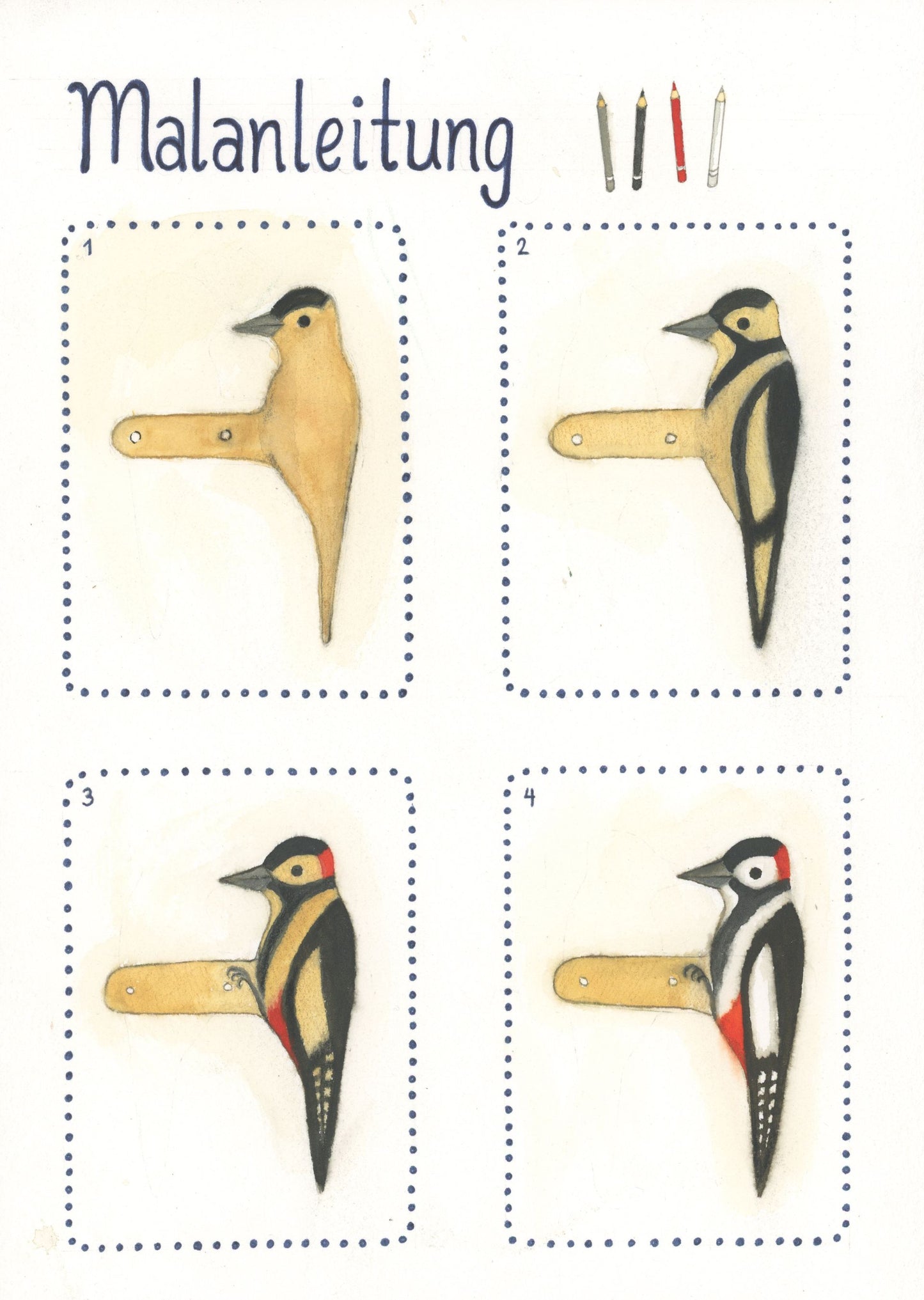 Für 5 Kinder Bastelset "Specht" ( 1 A3 und 5 A4 Bastelbögen)