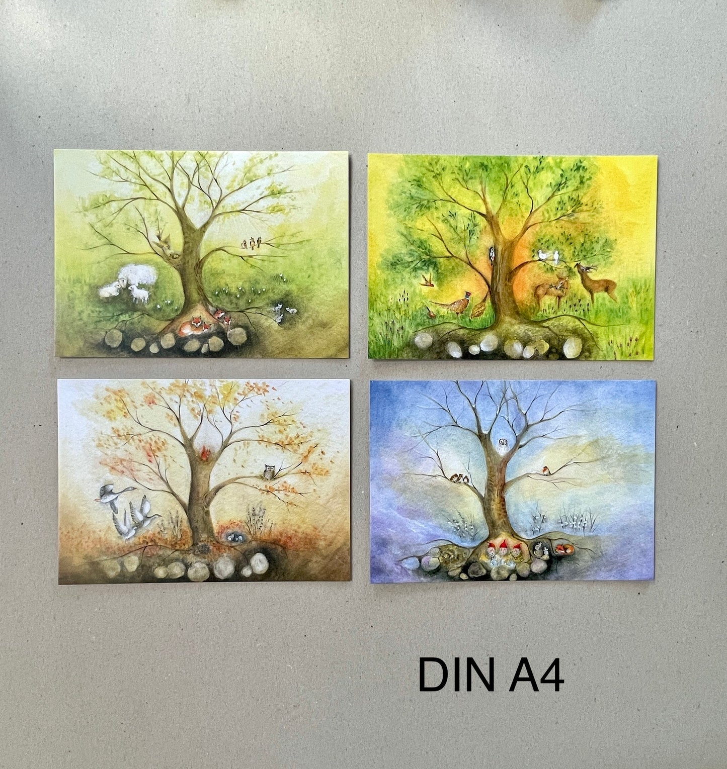 Großes Kunstkarten Set "Jahreszeiten" (4 Bögen A4 )