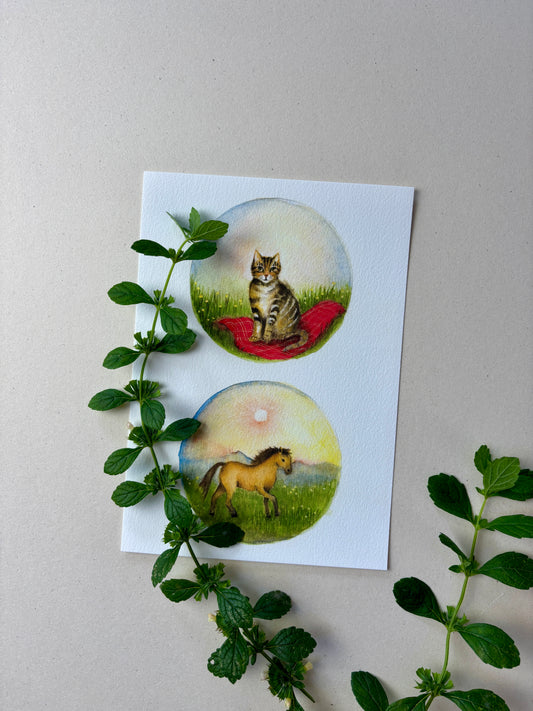 Wunderschöne Tiermotive "Katze und Pferd" zum ausdrucken