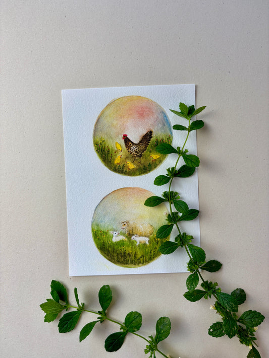 Wunderschöne Tiermotive "Huhn und Schaf" zum ausdrucken