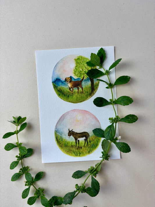 Wunderschöne Tiermotive "Hund und Esel" zum ausdrucken