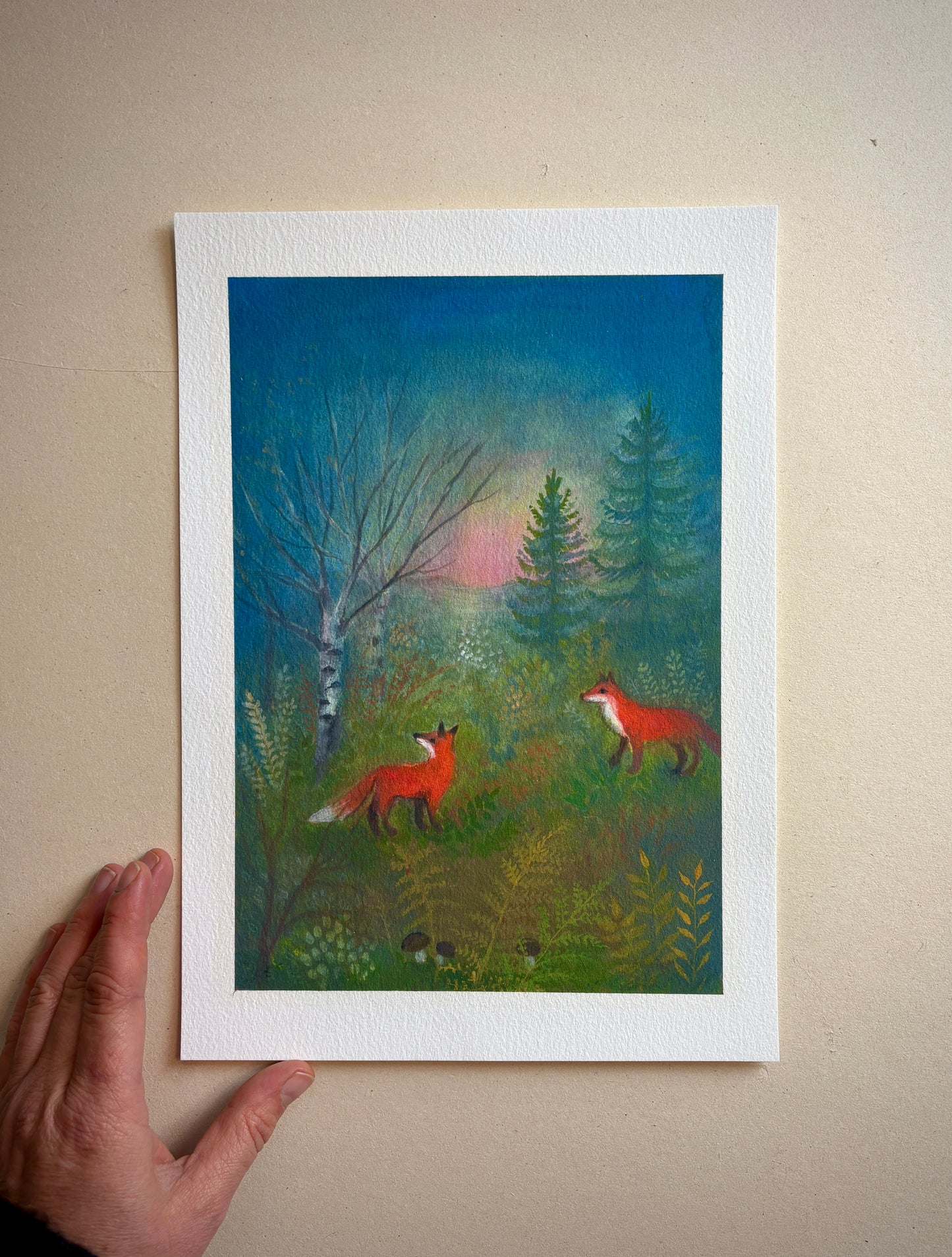 A4 Kunstdruck "Zwei Füchse im Wald" ohne Rahmen