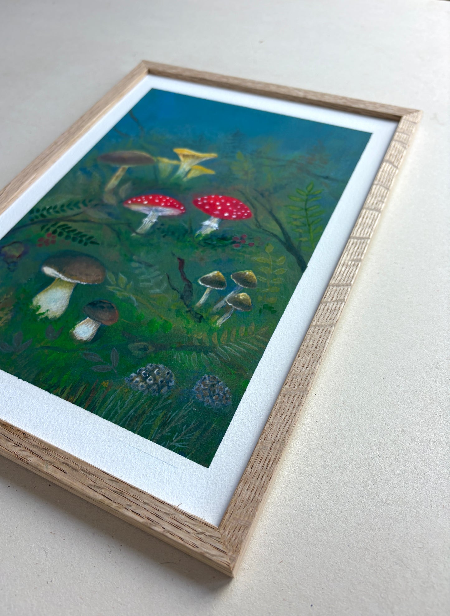 A4 Kunstdruck "Pilze" mit Rahmen Eiche