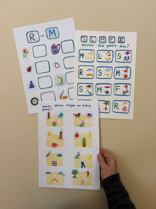 Buchstaben und Sprache 1, 3 Arbeitsblätter (PDF)